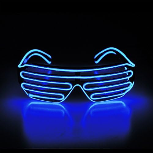 Aquat Shutter El Wire Neon Rave Glasses Light Up Flashing LED Sunglasses Voice Activated Costumes For Party 80s EDM RB02 (blue black frame)