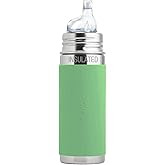 Pura Kiki 9oz/260ml Stainless Steel Insulated Sippy Bottle w/Sleeve, Plastic-Free, MadeSafe Certified, Medical-Grade Silicone Sipper Spout Fast Flow Rate for Kids, Toddlers, Babies & Infant – Moss