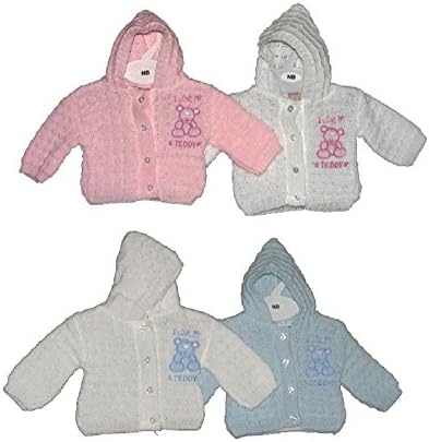 Bee Bo Premature, Early Arrival, Tiny Baby 100% Acrylic Hooded Cardigan. Available in White, Pink Blue to fit 1-3lbs. 3-5lbs and 5-8lbs.