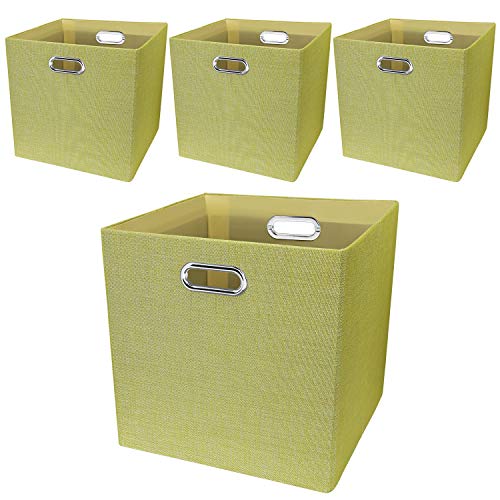 Posprica Storage Boxes, Foldable Organiser Cube Basket Bin, Thick and Heavy Duty (33×33×33cm/4pcs, Yellow)
