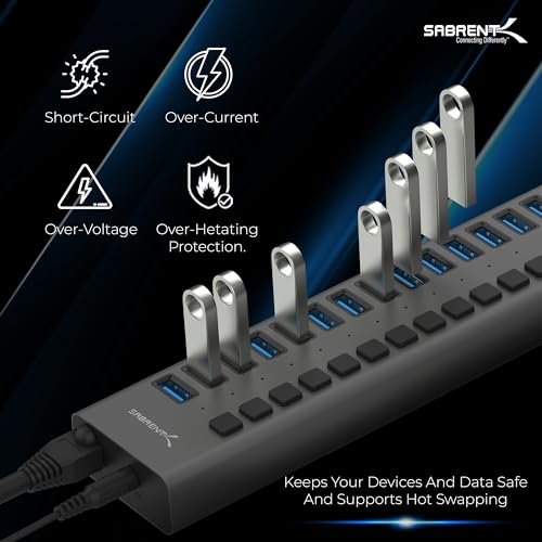 Sabrent 16-Port USB 3.0 Data HUB and Charger with Individual switches [90 Watts] (HB-PU16)