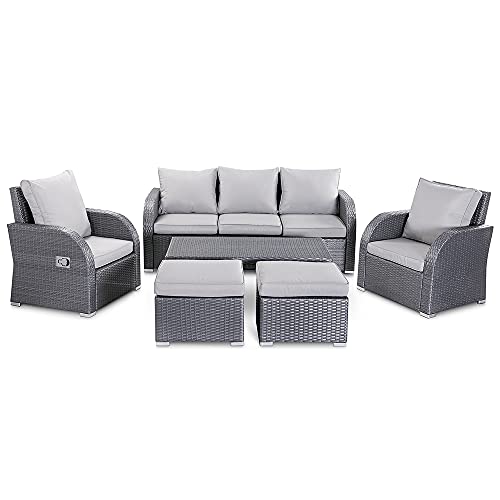 WeCooper 6PC Outdoor Rattan Furniture Set, Patio Wicker 7 Seats Sofa