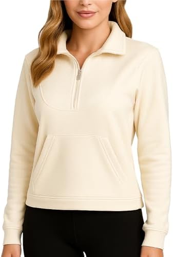 RBX Women's Quarter Zip Sweatshirt, Lightweight Textured Cotton
