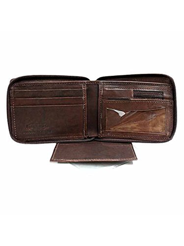 Brown Leather Mens Zipper Wallet Photo Coin & Cc Slot