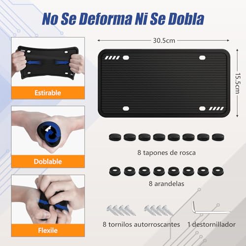 KITCHEN CHOICE Marco de Matrícula,2 Pack Porta Placas de Silicona para Auto,Antióxido,Antivibración,Resistente a la Intemperie,Universal Soportes para MatríCula con Accesorios de Montaje