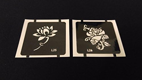 2pc Stem Lotus / Rose GLITTER TATTOO STENCIL SET For Color Airbrush Facepaint