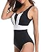 Holipick Mesh One Piece Swimsuits for Women V Neck Tie Back Tummy Control Bathing Suits Black L