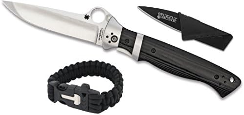 New Combo Pack Spyderco Vallotton Sub-Hilt G-10 Self Defense Weapon & Ultimate Survival Tool for Zombie Apocalypse Survival Kit w/ Free 550 Paracord Bracelet & Credit Card Knife Survival Life