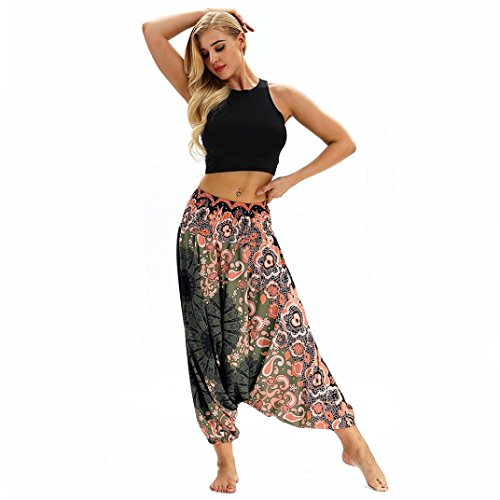 Yoga Pants,Women Casual Loose Yoga Trousers Baggy Boho Aladdin Jumpsuit Harem Pants (Black -1, Free Size)
