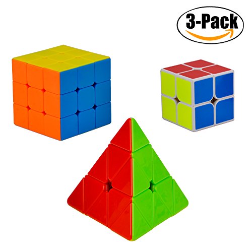 Speed Cube, Bangcool Magic Cube Set 3x3 2x2 Pyraminx Pyramid Twisty Rubix Puzzles Cube Toys, Smooth Corner Cutting Turns Quicker Stickerless for Beginners or Puzzle Enthusiasts