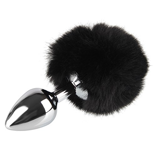 Beauty7 Rabbit Bunny Tail Anal Plug Starter Trainer Kit Set Medical Grade Stainless Steel Hypoallergenic Anus Butt Women Men Fetish Sex Toys (Black,L)