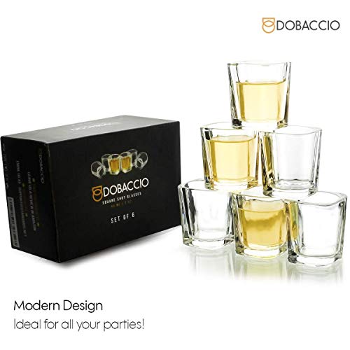 Square Shot Glasses for Whiskey, Brandy, Tequila. Shooting Drinking Glass, 2 oz. Set of 6