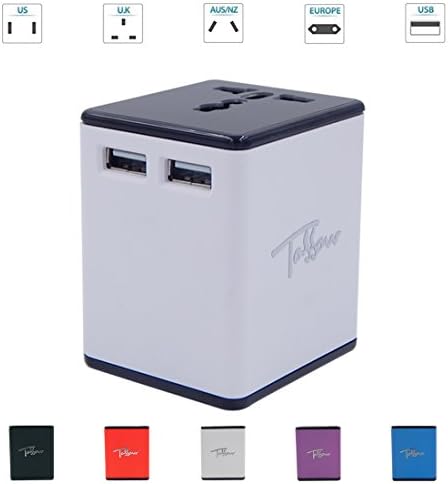 TOSSOW Universal Travel Adapter,All-In-One Worldwide Travel Adapter with Dual USB Ports 2.4A Global Power Converters for Smartphone,Tablets International AC Power Plug for US EU UK AU,White