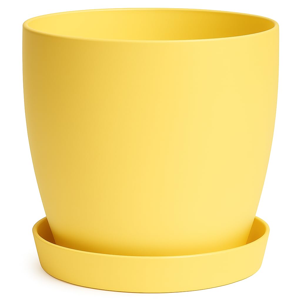Home Garden Ornaments Plant Pots Indoor, Indoor Plant Pot - Decorative Flower Pots with Mat Surface and Plant Pot Saucer (Diameter: 16cm, Colour: Yellow)