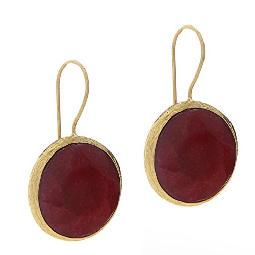 Bronze & Cherry Red Agate Round Button Drop Earrings