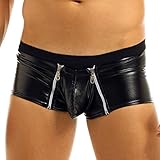 CHICTRY Men's Leather Zipper Pouch Boxer Briefs Underwear (XX-Large(Waist35.5-44.0