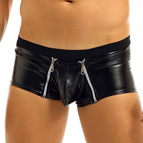 CHICTRY Men's Leather Zipper Pouch Boxer Briefs Underwear (XX-Large(Waist35.5-44.0