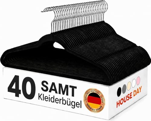 HOUSE DAY Velvet Hangers, Pack of 40, Non-Slip Slim Hangers as Hangers, Space-saving, Designed Velvet Hangers with 360° Rotating Hook, Shatterproof & Lint-Free for Suits, Shirts & Coats, Black