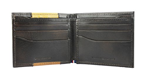 New Tommy Hilfiger Men's Leather Double Billfold Passcase Wallet & Valet (Dark Brown)