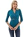 PattyBoutik Women's Shawl Collar Pleated Detail Blouse (Teal M)