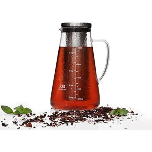 Airtight Cold Brew Iced Coffee Maker and Tea Infuser with Spout - 1.0L / 34oz Ovalware RJ3 Brewing Glass Carafe with Removable Stainless Steel Filter Home & Kitchen, Kitchen & Dining, Coffee, Tea & Espresso, Tea Accessories, Tea Strainers & Filters