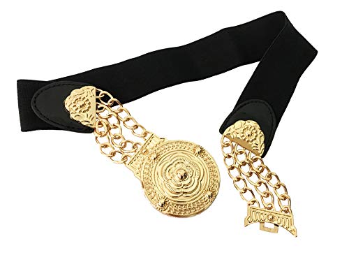 VITORIA'S GIFT Vintage Women Waist Belt,Gold Metal Mirror Face Belts Wide Self Tie Wrap Around Waist Thin Waistband
