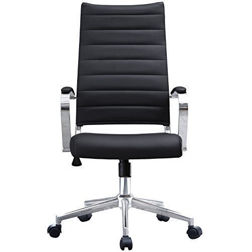 2xhome - Black - Modern High Back Tall Ribbed PU Leather Swivel Tilt Adjustable Chair (Cushion Black)