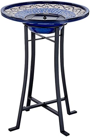 Mosaic Ceramic Solar Outdoor Bird Bath Fountain with Metal Stand