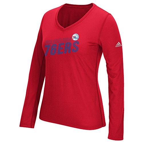 NBA Philadelphia 76ers Women's Stacked Long Sleeve Ultimate Tee, X-Large, Red