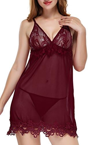 BMAKA Petite Size Lingerie Deep V Neck Lace Chemise Nightwear Dress Women