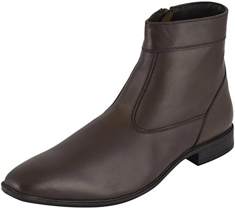 Auserio Men's Brown Genuine Leather Zipper Boots