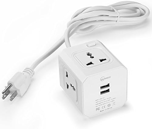 Cube Power Strip 4 Universal Outlets 110-250V 2 USB Smart Output Power Socket 2500W with 9.8ft Cord by CHUNNUO