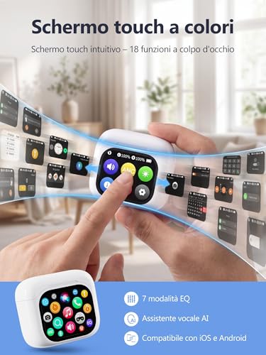 AI Headphones Simultaneous Voice Translation: 3-in-1 Bluetooth Earphones Translator LCD Touch 156 Languages – 7 EQ Asistent AI and Remote Control for Photos – In-Ear Noise Isolation for Travel Studio
