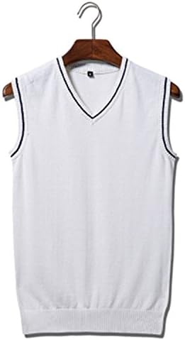 men v neck sleeveless sweaters Korean Style slim pullover sweater vest men White XL