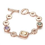 Yoursfs Colorful Austrian Crystal Jewelry Bracelet Women 18K Rose Gold Plated Circle Charms Bracelet Fashion CZ Chain Bracelet Gift for Mother