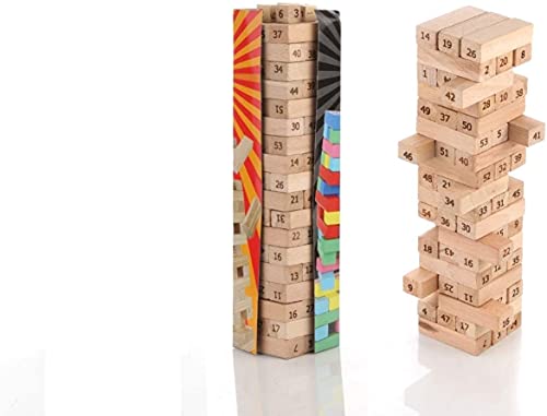 BHAVYTA ENTERPRISE Wooden Building Blocks Puzzle 54 Pcs Challenging 4pcs Dice Wooden Stacking Game Maths,Tumbling Tower 54 Pcs with 4 Dices Game for Adults and Kids Toy Review India (Iknoor World )