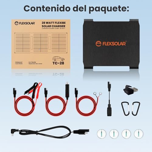Flexsolar 28W Solar Panel 12V Solar Battery Charger Solar Module IP67 Waterproof Portable Battery Charger with USB DC SAE Cable for Car Boat Motorcycle Trailer