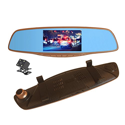 Click Here to See More Images Veoker Full HD DVR Dual Channel Recorder 1080P 5-Inch Color TFT Rear View Mirror LCD Dash Cam &170 Degree Super Wide Angle with G-sensor Motion Detection