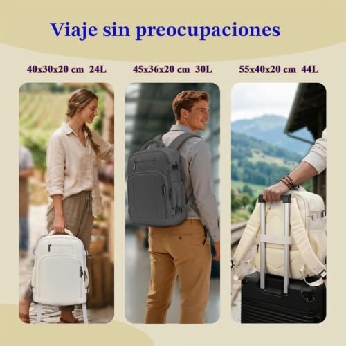 ZHXX Airplane Cabin Travel Backpack 40 x 30 x 20, Backpack 40 x 30 x 20 Suitable for Ryanair/Vueling/Wizz.Hand Luggage with Padded Sleeve for 14 Inch Laptop,Anti-Theft Pocket,White