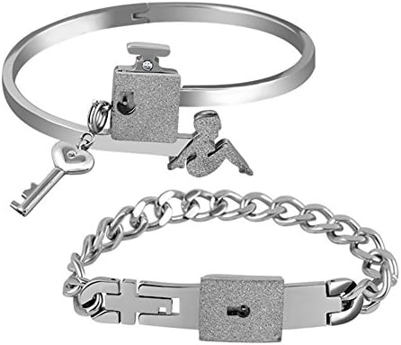 Lothver Romantic "Heart Lock" Titanium Steel Male Female Lock &amp; Key Fashion Couples Lover Bracelet