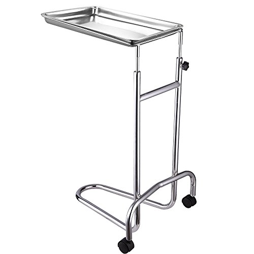 Koval Inc. Tattoo Body Piercing Instrument Rolling Mayo Stand - Chrome Removeable Tray Double Post