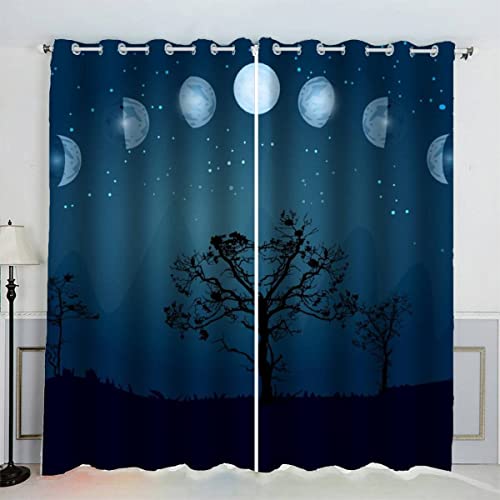 Aolity 2 Stück Gardinen Baum des Lebens Sonne Und Mond Vorhänge Verdunkelung Vorhang Blickdicht mit Ösen Wohnzimmer Gardinen Kinderzimmer Schlafzimmer Gardinen Kurz 234 x 137 BxH