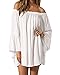 ZANZEA Women's Sexy Off Shoulder Chiffon Lace Ruffle Sleeve Blouse Mini Dress Summer Beach Cover Up Sundress White L