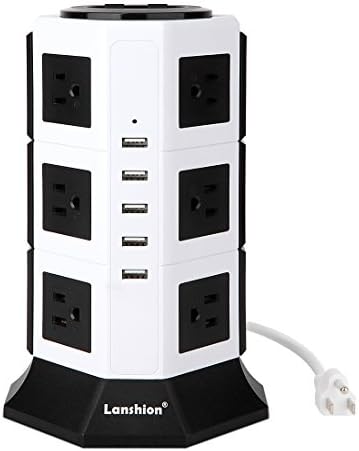 Lanshion Power Strip 12 Outlet Surge Protector with 5 USB Charging Ports 1875W Desktop USB Charging Station with 6.5-Feet Long Power Cord, 1000 Joules, UL Listed