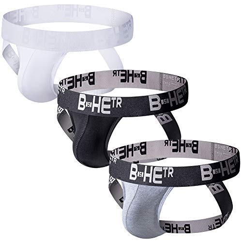 image for BSHETR Men's Jockstrap Athletic Supporters 3-Pack Classic Cotton Low R