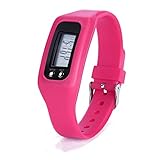 Iuhan® Fashion Digital LCD Pedometer Run Step Walking Distance Calorie Counter Watch Bracelet (Hot Pink)