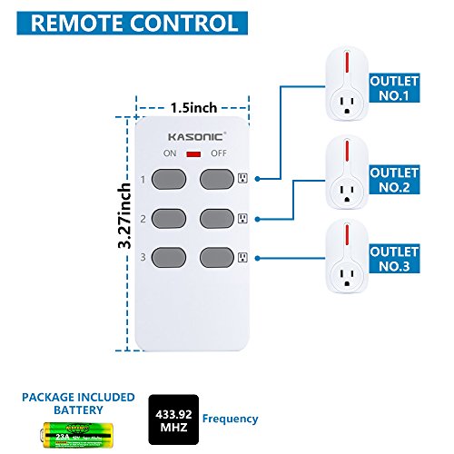 Wireless Remote Control Outlet, Kasonic Smart Home Remote Control Multi Purpose Combo Set [3 Electrical Outlets + 1 Remote] Perfect for Household Appliances and Devices; ETL-Listed - Thumbnail 3