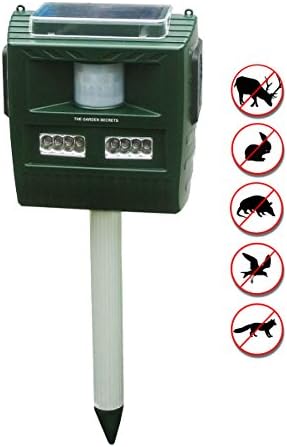 The Garden Secrets 3-in-1 Outdoor solar ultrasonic pest repellent, skunk and raccoon repeller, ultrasonic pest repeller, with its powerful deterrent effect, 12 months full warranty.