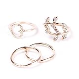 4pcs Fashion New Women Girl Rhinstone Heart Leaves Leaf Circle Knuckle Rings Set Gold