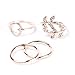 4pcs Fashion New Women Girl Rhinstone Heart Leaves Leaf Circle Knuckle Rings Set Gold